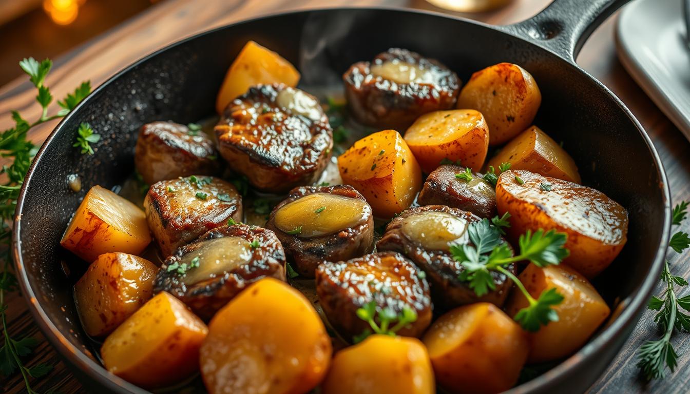 garlic butter steak and potatoes skillet