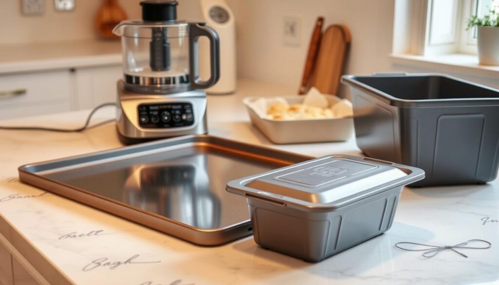 baking sheet, food processor, loaf pan