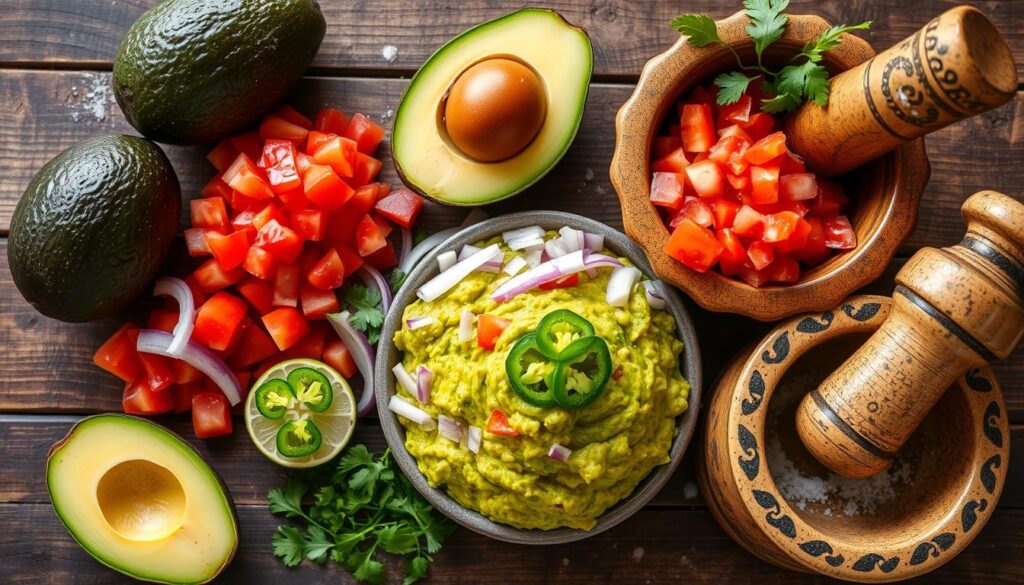 Authentic Mexican guacamole ingredients