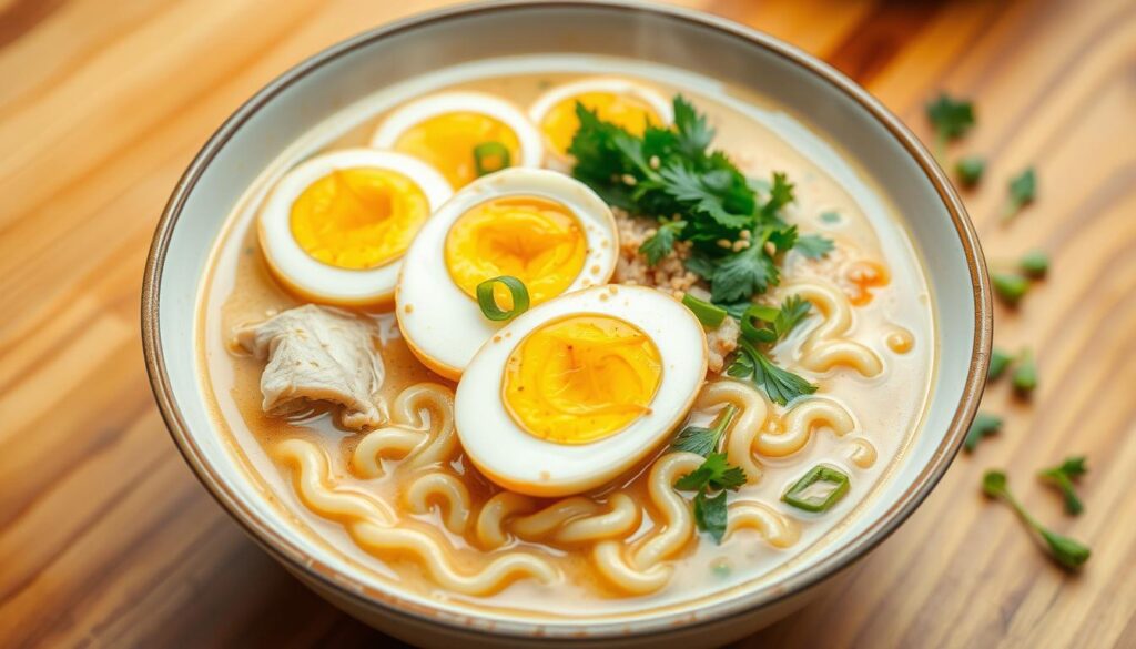 Creamy chicken ramen with umami flavors