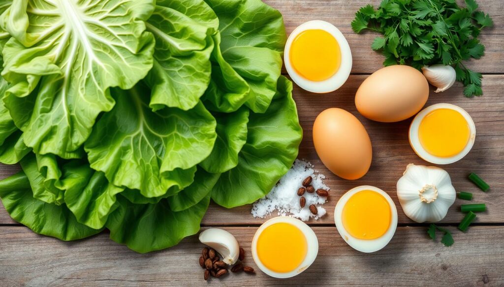 Ingredients for cabbage and egg recipes