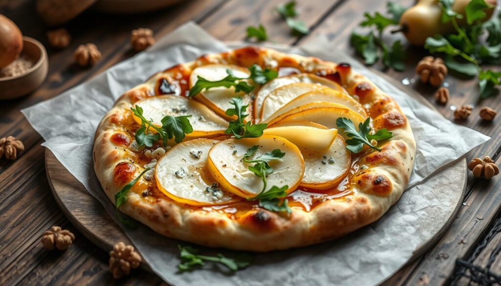 Pear and gorgonzola pizza