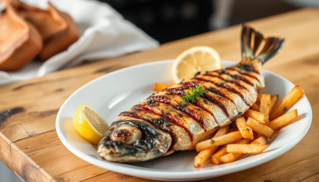 grilled fish and fries